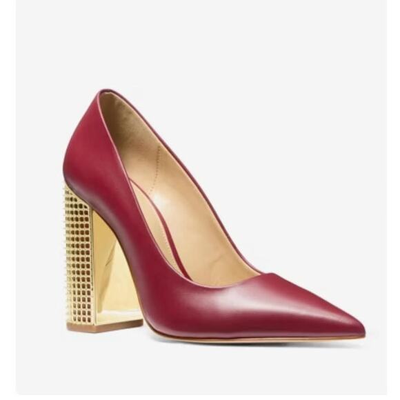 NIB Michael Michael Kors Maxine Pump Red Gold Mesh Heel Detail 7.5M - Picture 1 of 10